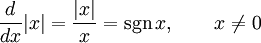 the derivative of 'x' in modulus is signum(x) in math