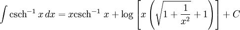 math integral of the inverse os hyperbolic cosecant