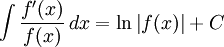 the integral of the division between a derivative of a  function and the funtion itself